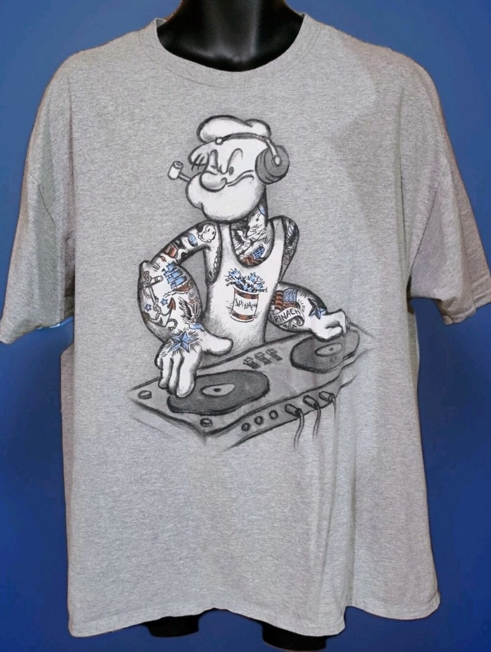 Popeye Turntable DJ Streetwear Audiophile T-shirt Mens XL Y2K EUC